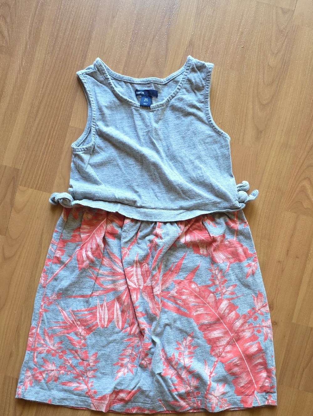 Girls GAP Gray and Coral Tropical Print Casual Dress (Size S-6-7 Years Old)